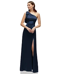 After Six Women's Bow One-Shoulder Fluid Satin Maxi Dress with Full Skirt