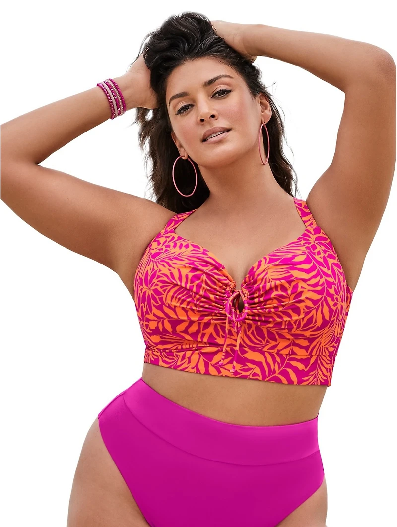 Swimsuits for All Women's Bra Tie Front Longline Underwire Bikini Top
