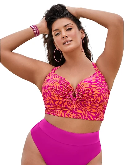Swimsuits for All Women's Bra Tie Front Longline Underwire Bikini Top