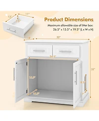 Cat Litter Box Enclosure with 2 Drawers and Double Doors