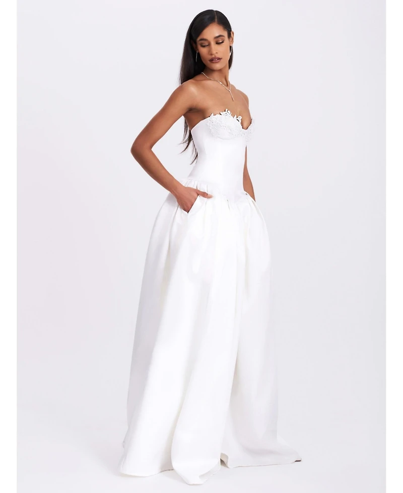 Miss Circle Women's Naila Lace Trim Strapless Drop Waist Wedding Gown
