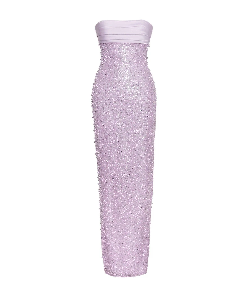 Miss Circle Women's Lainey Purple Satin Sequin Pearls Beaded Maxi Dress