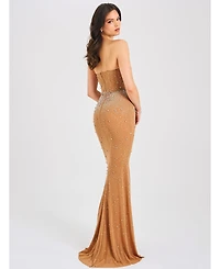 Miss Circle Women's Fatima Crystal Sleeveless Corset Mermaid Maxi Dress