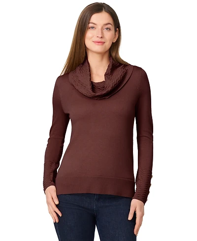 Melissa Paige Women's Petite Chevron-Trimmed Cowl-Neck Sweater