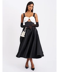 Miss Circle Women's Edda Black Maxi Gown with White Bow