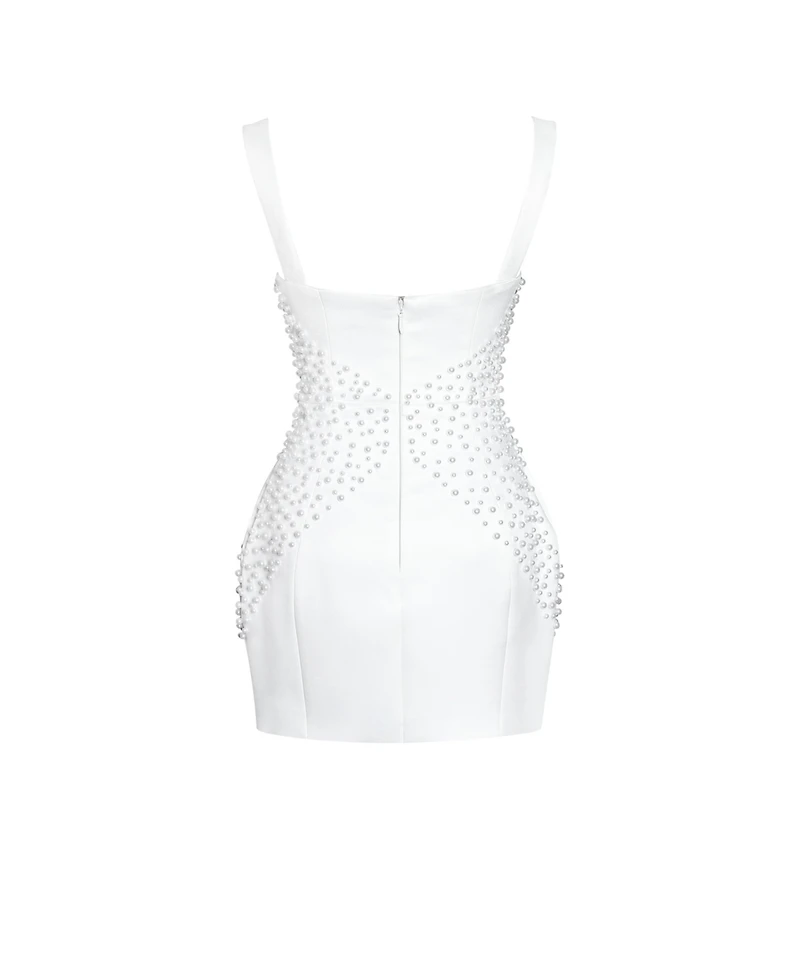 Miss Circle Women's Tais Pearl Beaded Cocoon Shape Sleeveless Mini Dress