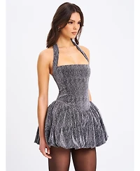 Miss Circle Women's Naomie Crystal Embellished Bubble Hem Halter Mini Dress