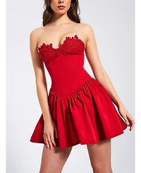 Miss Circle Women's Sacha Red Lace Drop Waist Corset Puffy Mini Dress