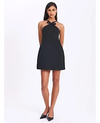 Miss Circle Women's Caitlin Black Satin Trim Mini Dress with Bow