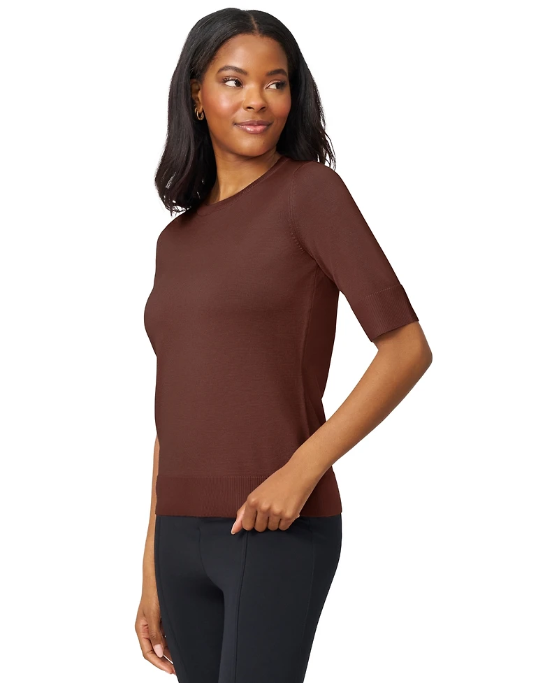 Melissa Paige Petite Crew-Neck Elbow-Sleeve Fine-Gauge Sweater
