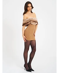 Miss Circle Women Nadira Off Shoulder Fur Trim Mini Dress