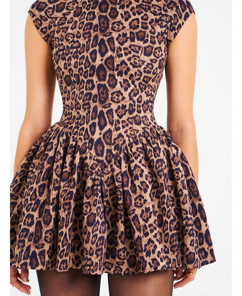 Miss Circle Women's Jacqueline Backless Cheetah Print Mini Puffy Dress