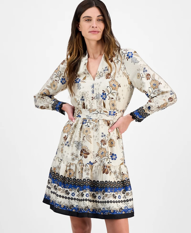 Anne Klein Petite Tiered Floral-Print Dress