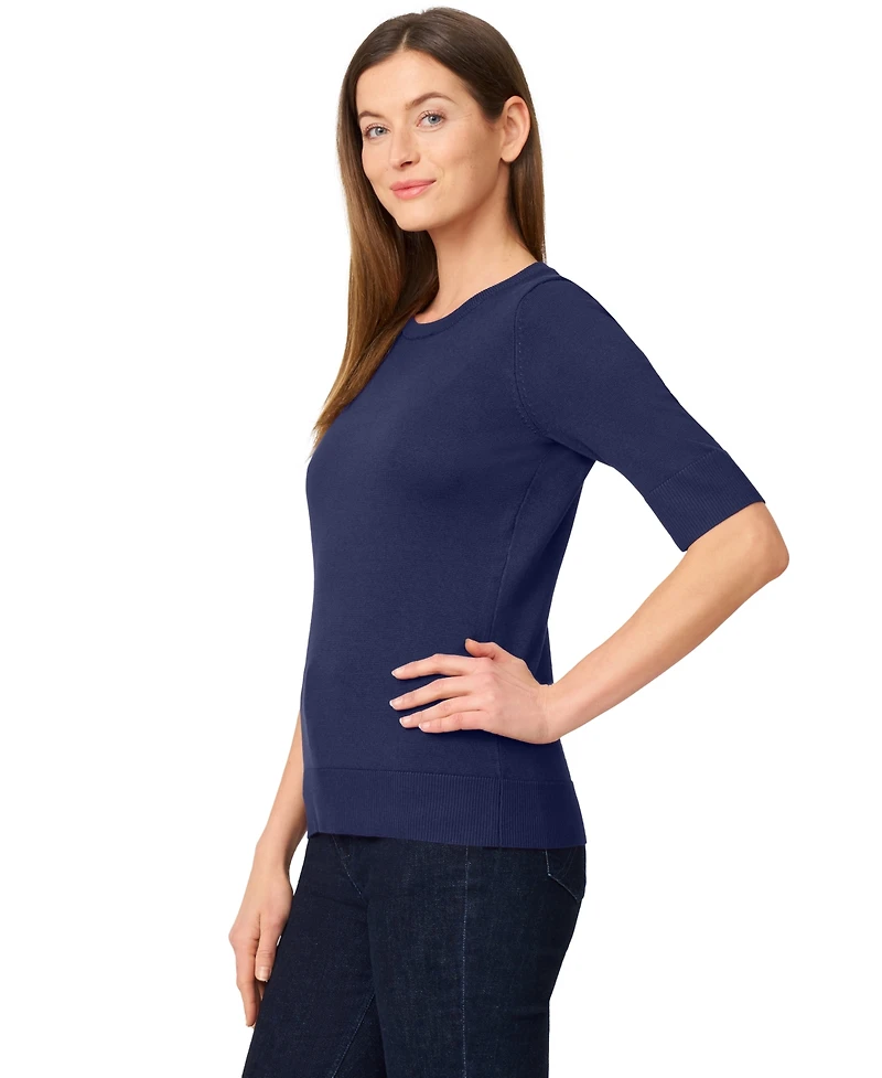 Melissa Paige Petite Crew-Neck Elbow-Sleeve Fine-Gauge Sweater
