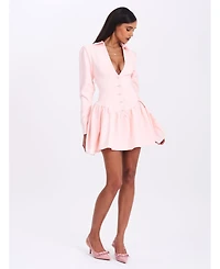 Miss Circle Women's Xabrina Macaron Pink Long Sleeve Shirt Mini Dress
