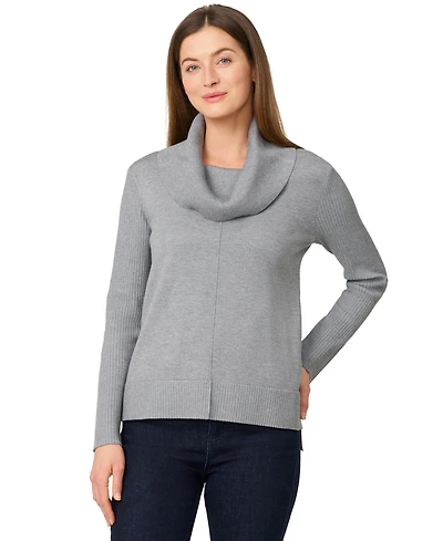 Melissa Paige Petite Cowlneck High-Low Side-Slit Sweater