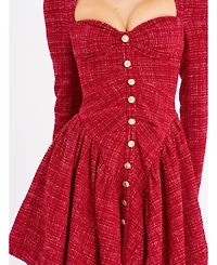 Miss Circle Women's Tae Red Tweed Long Sleeve Drop Waist Mini Dress
