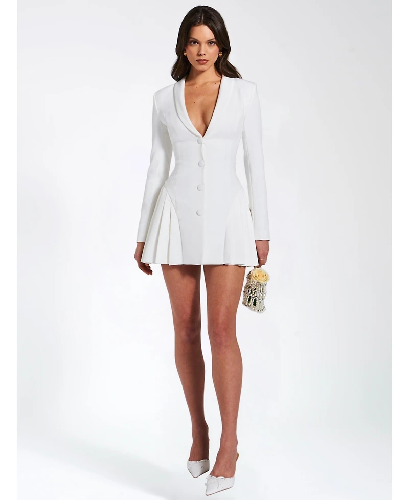 Miss Circle Women's Delia White Blazer Dress with Pleated Detail