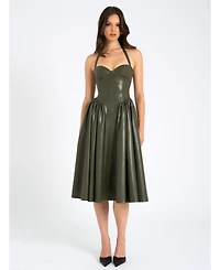 Miss Circle Women's Eliana Olive Faux Leather Dress
