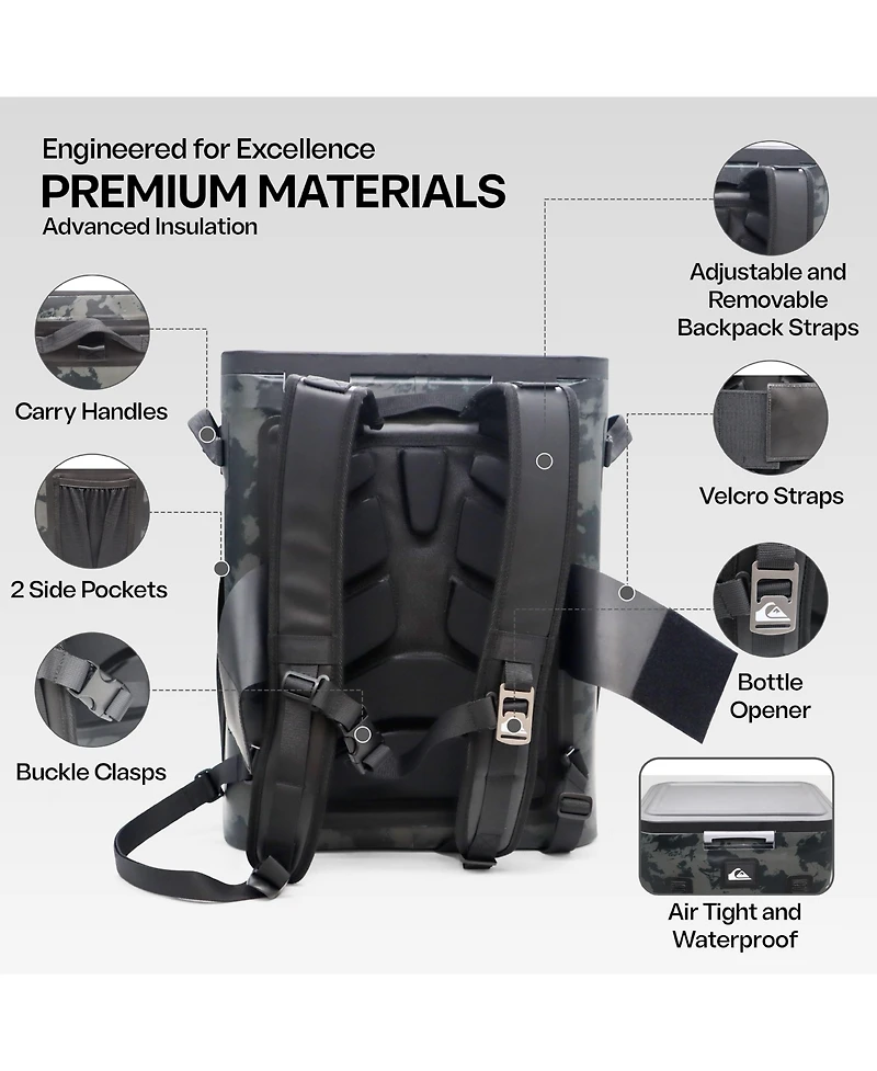 Quiksilver Coastal Collection Zipperless 48-72H 5 Layer Insulated Sweat Free Backpack Cooler with Air Sealed Lid