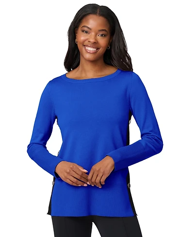Melissa Paige Petite Tipped Side-Button Tunic Sweater