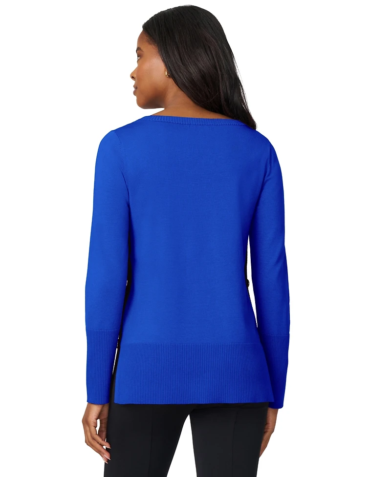 Melissa Paige Petite Tipped Side-Button Tunic Sweater