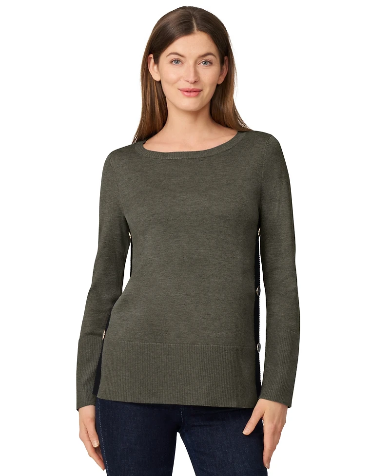Melissa Paige Petite Tipped Side-Button Tunic Sweater