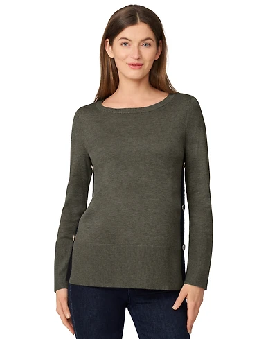 Melissa Paige Petite Tipped Side-Button Tunic Sweater