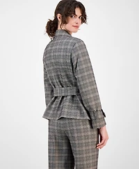 Anne Klein Women's Plaid Belted Button-Front Trench Jacket