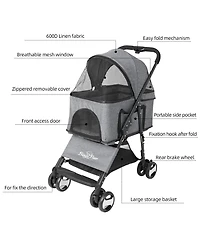 Bingopaw DetBINGOPAW 3 in 1 Dog Stroller with Detachable Carrier 4 Wheels Pet Travel Strolling Cart