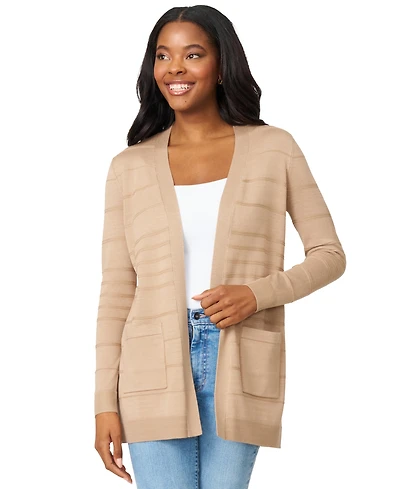 Melissa Paige Petite Textured-Stripe Open-Front Cardigan Sweater