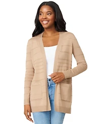 Melissa Paige Petite Textured-Stripe Open-Front Cardigan Sweater