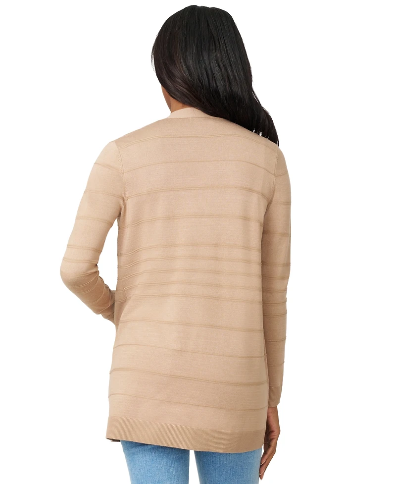 Melissa Paige Petite Textured-Stripe Open-Front Cardigan Sweater