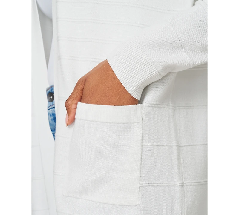 Melissa Paige Petite Textured-Stripe Open-Front Cardigan Sweater