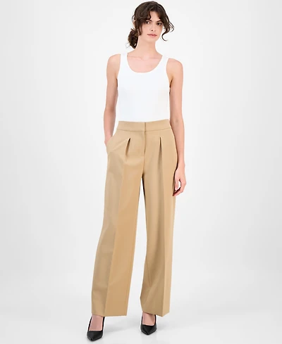 Anne Klein Women's High-Rise Pleated Wide-Leg Ultra-Fine-Twill Pants