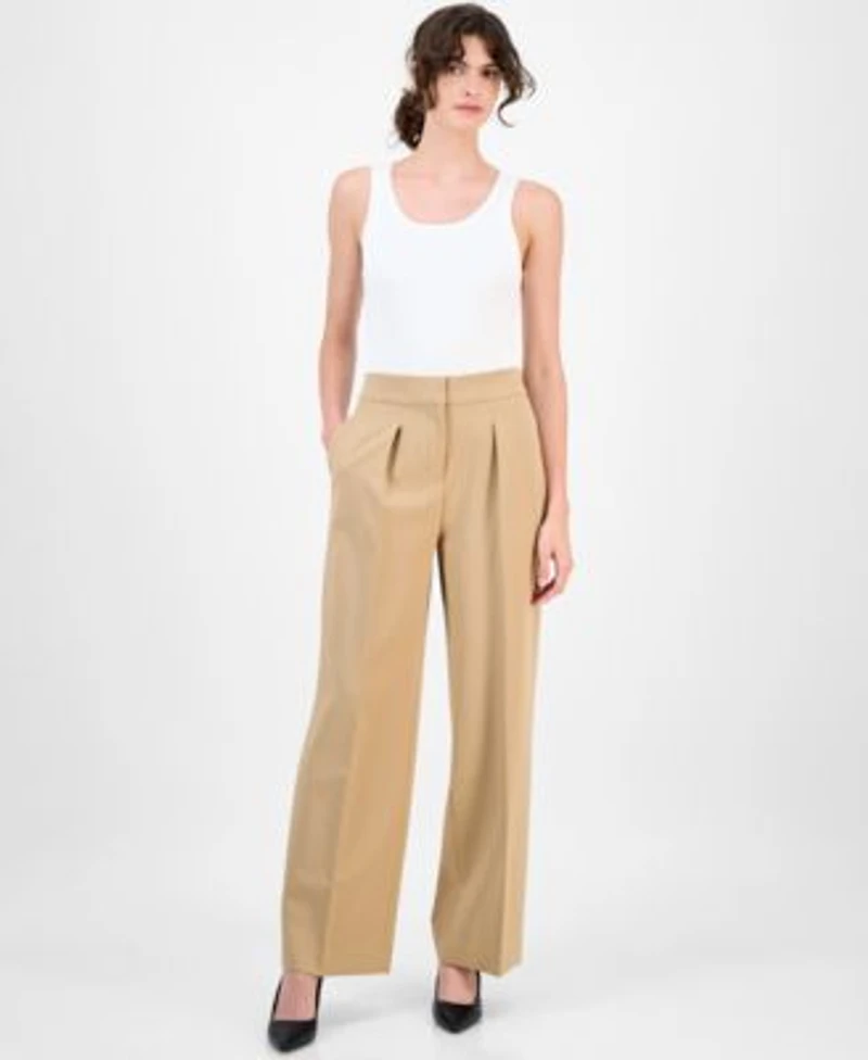 Anne Klein Womens High Rise Pleated Wide Leg Ultra Fine Twill Pants 0p 16