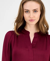 Anne Klein Women's Satin Pleated V-Neck Blouse