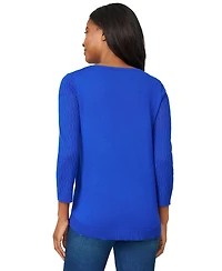 Melissa Paige Petite Pointelle-Yoke 3/4-Sleeve Sweater