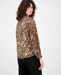 Anne Klein Women's Printed Pleated-Sleeve Button-Front Top