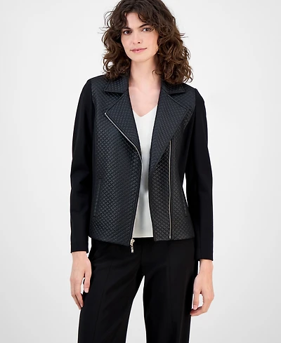 Anne Klein Petite Textured Motorcycle Jacket