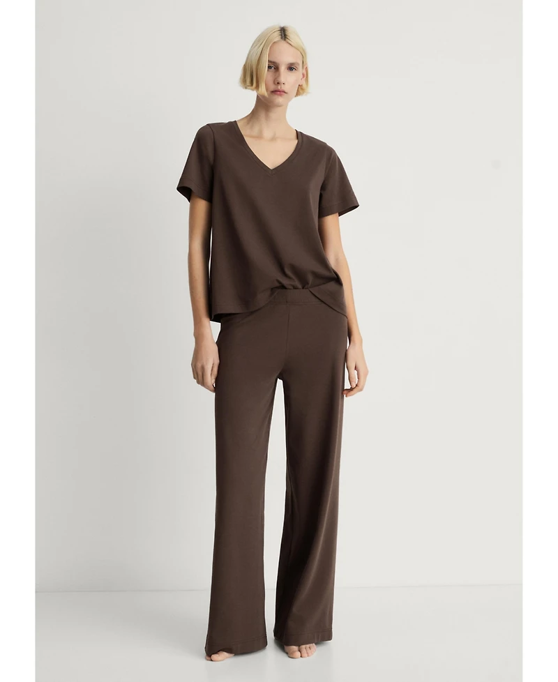 Mango Women's Plain V-Neck Cotton Pajama T-Shirt