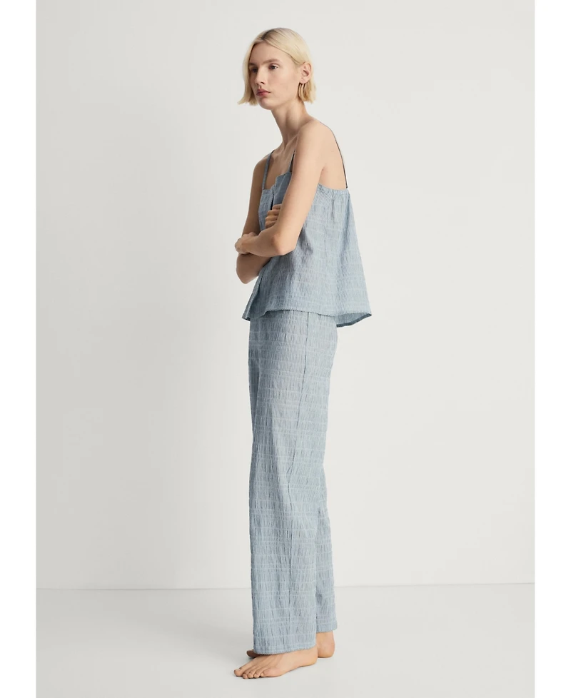 Mango Women's Cotton Striped Woven Seersucker Pajama Pants