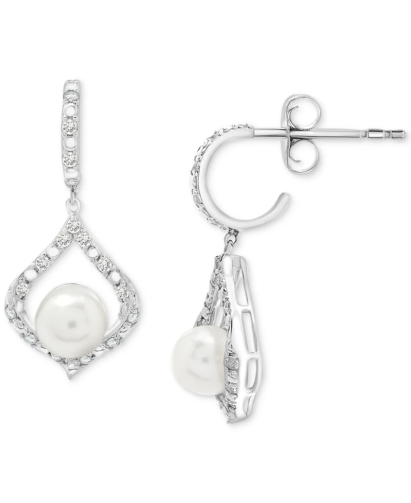 Cultured Freshwater Pearl (7mm) & Lab Grown White Sapphire (7/8 ct. t.w.) Drop Earrings in Sterling Silver