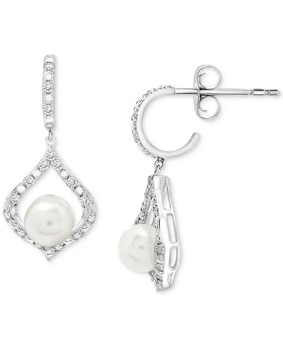 Cultured Freshwater Pearl (7mm) & Lab Grown White Sapphire (7/8 ct. t.w.) Drop Earrings in Sterling Silver