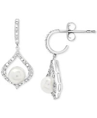 Cultured Freshwater Pearl (7mm) & Lab Grown White Sapphire (7/8 ct. t.w.) Drop Earrings in Sterling Silver