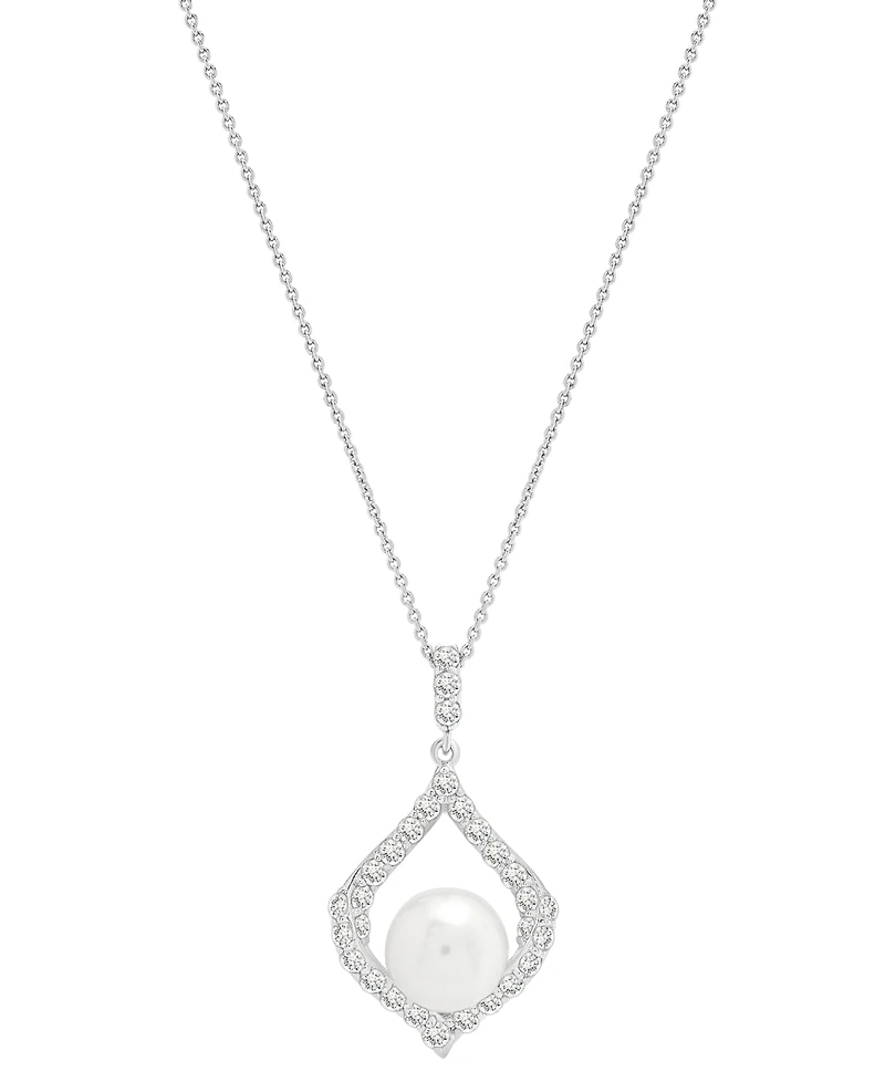 Cultured Freshwater Pearl (8mm) & Lab Grown White Sapphire (1 ct. t.w.) 18" Pendant Necklace in Sterling Silver