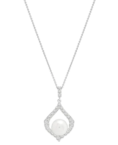 Cultured Freshwater Pearl (8mm) & Lab Grown White Sapphire (1 ct. t.w.) 18" Pendant Necklace in Sterling Silver