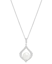 Cultured Freshwater Pearl (8mm) & Lab Grown White Sapphire (1 ct. t.w.) 18" Pendant Necklace in Sterling Silver