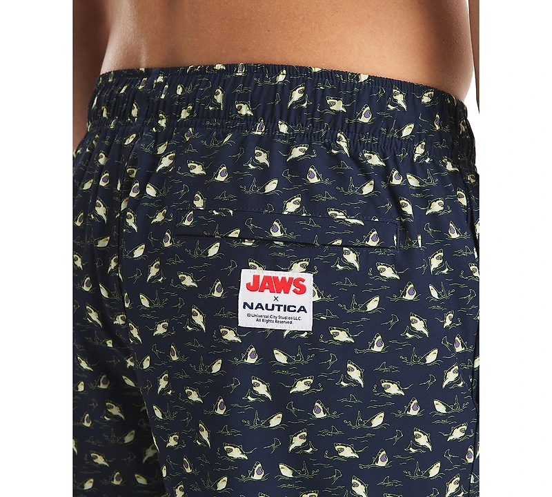 Jaws x Nautica Men's Classic-Fit Active Stretch Quick-Dry Printed 6" Swim Trunks