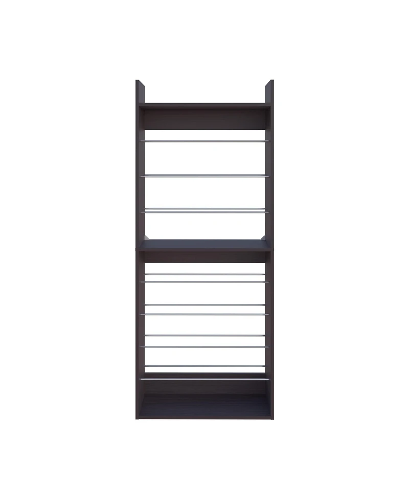 Oak Springs Tall Open Shoe Rack with Metal Rails and Multi-Tier Shelves, Wengue